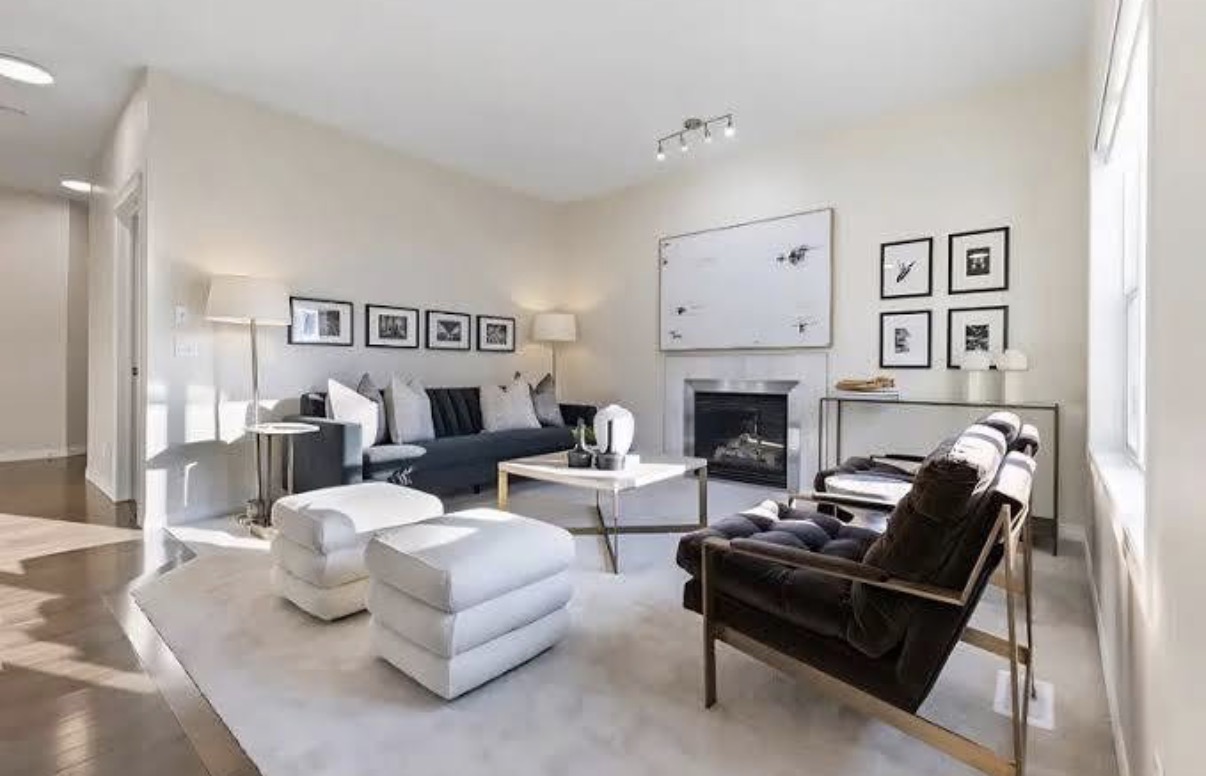 Bright painted living room interior
